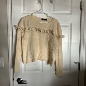 Polo Ralph Lauren Wool and Cashmere Blend Cableknit Ruffle Sweater
